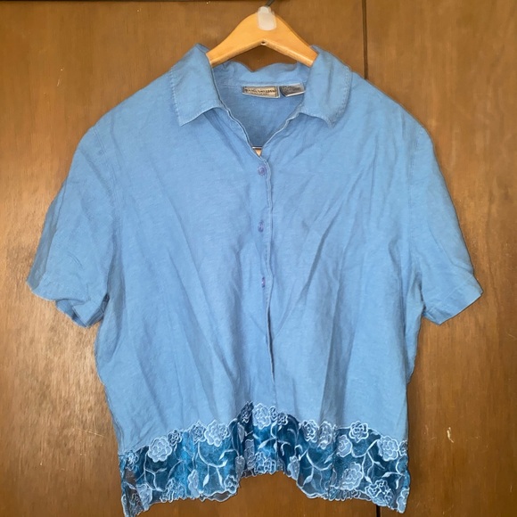 Blue Crop Top with Lace Hem - Picture 1 of 2